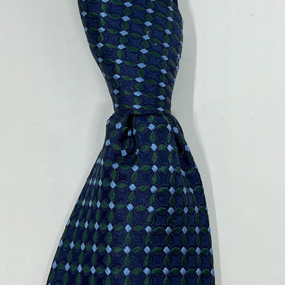 Tommy Hilfiger Men's 100% Silk Tie Library Neat Navy Blue/Green/Sky Blue VTG NWT